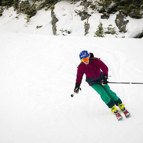 Zipping around the corners on Jester at Sugarbush, Vermont.