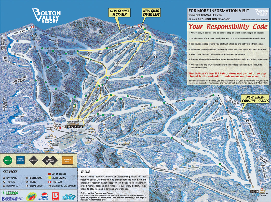 Bolton Valley Resort's downhill skiing trails